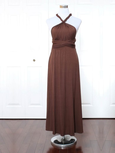 Jersey V-neck A-line Ankle-length with Ruffles Bridesmaid Dresses #UKM01013142