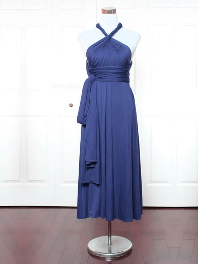 Jersey V-neck A-line Ankle-length with Ruffles Bridesmaid Dresses #UKM01013147