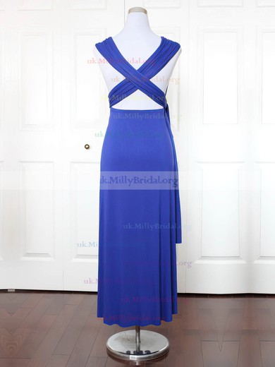 Jersey V-neck A-line Ankle-length with Ruffles Bridesmaid Dresses #UKM01013148