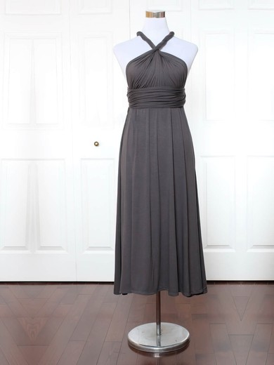 Jersey V-neck A-line Ankle-length with Ruffles Bridesmaid Dresses #UKM01013155