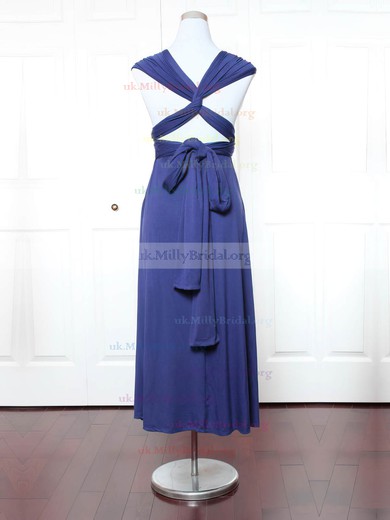 Jersey V-neck A-line Ankle-length with Ruffles Bridesmaid Dresses #UKM01013158