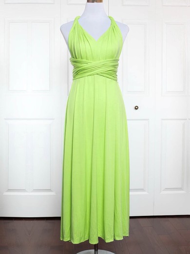 Jersey V-neck A-line Ankle-length with Ruffles Bridesmaid Dresses #UKM01013167