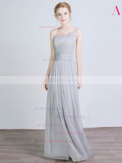 Chiffon Silk-like Satin One Shoulder A-line Floor-length with Split Front Bridesmaid Dresses #UKM01013429