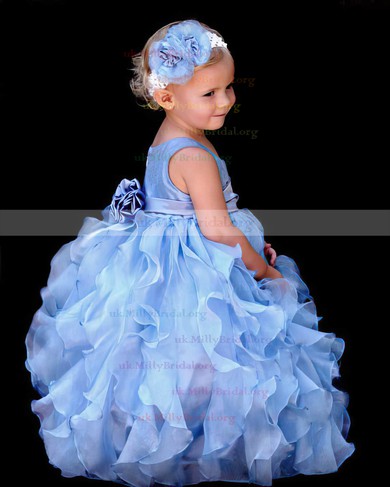 Ball Gown Scoop Neck Organza Floor-length Flower(s) Flower Girl Dresses #UKM01031801