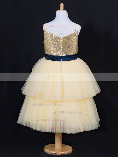 Ball Gown Scoop Neck Tulle Sequined Floor-length Sashes / Ribbons Flower Girl Dresses #UKM01031837