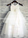 Ball Gown Scoop Neck Satin Tulle Ankle-length Tiered Flower Girl Dresses #UKM01031882