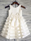 A-line Scoop Neck Organza Elastic Woven Satin Ankle-length Tiered Flower Girl Dresses #UKM01031846