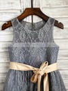 A-line Scoop Neck Lace Ankle-length Sashes / Ribbons Flower Girl Dresses #UKM01031849
