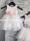 Ball Gown Scoop Neck Tulle Elastic Woven Satin Short/Mini Tiered Flower Girl Dresses #UKM01031847