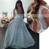 Princess V-neck Tulle Floor-length Beading Prom Dresses #UKM020104343