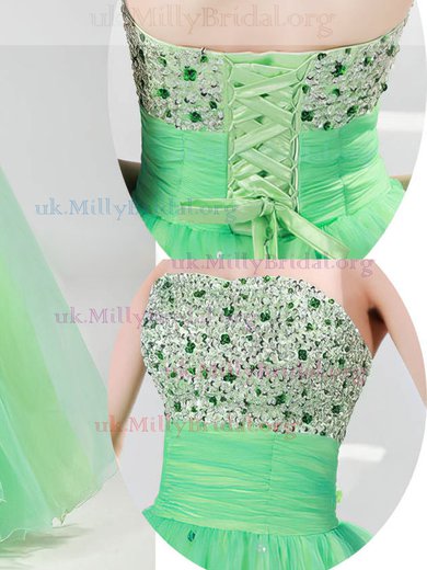 Princess Strapless Tulle Floor-length Beading Prom Dresses #UKM020104452