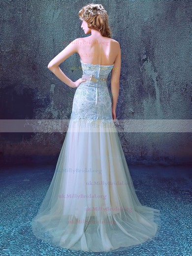 Tulle Sweetheart Trumpet/Mermaid Sweep Train with Appliques Lace Wedding Dresses #UKM00023012