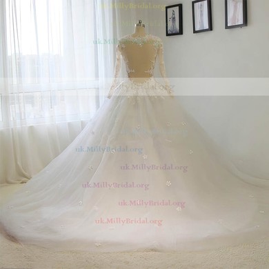 Tulle Scoop Neck Ball Gown Court Train with Sequins Wedding Dresses #UKM00023015