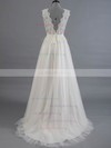 Tulle V-neck A-line Sweep Train with Appliques Lace Wedding Dresses #UKM00023017