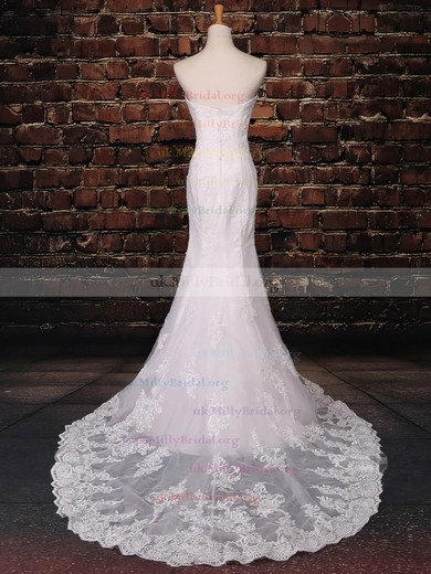 Tulle Sweetheart Trumpet/Mermaid Sweep Train with Appliques Lace Wedding Dresses #UKM00023043