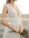 Tulle V-neck A-line Sweep Train with Lace Wedding Dresses #UKM00023057