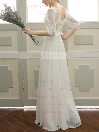 Tulle Chiffon Scoop Neck A-line Floor-length with Appliques Lace Wedding Dresses #UKM00023059