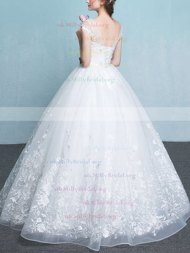 Organza Scoop Neck Ball Gown Floor-length with Appliques Lace Wedding Dresses #UKM00023065