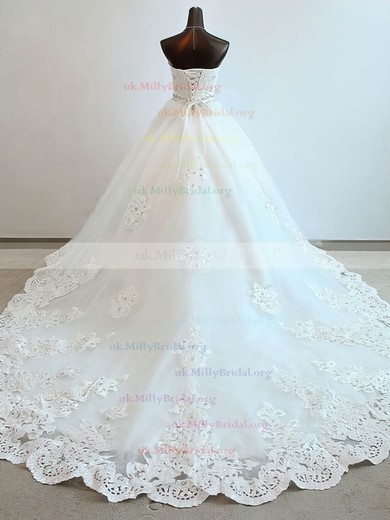 Tulle Sweetheart Ball Gown Chapel Train with Beading Wedding Dresses #UKM00023073