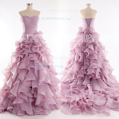 Organza Sweetheart Princess Court Train with Cascading Ruffles Wedding Dresses #UKM00023085
