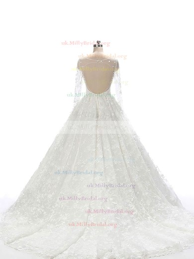 Tulle Scoop Neck Ball Gown Court Train with Beading Wedding Dresses #UKM00023089