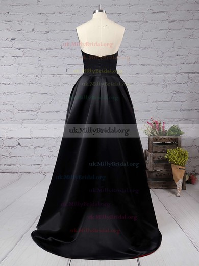 Ball Gown Strapless Satin Asymmetrical Embroidered Prom Dresses #UKM020104574