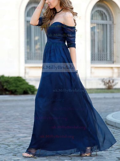 A-line Off-the-shoulder Tulle Floor-length Sashes / Ribbons Prom Dresses #UKM020104860