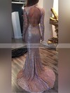 Trumpet/Mermaid High Neck Sequined Sweep Train Prom Dresses #UKM020104964
