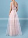 Princess V-neck Lace Tulle Floor-length Crystal Detailing Prom Dresses #UKM020104814