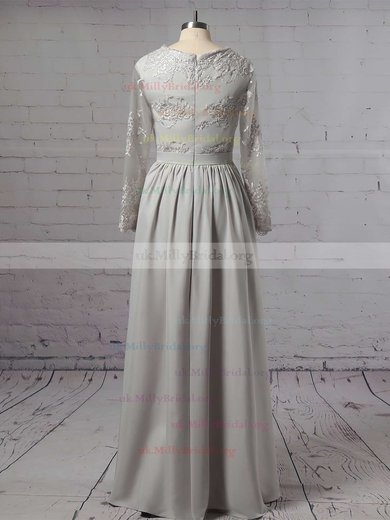 A-line V-neck Silk-like Satin Floor-length Appliques Lace Prom Dresses #UKM020104820