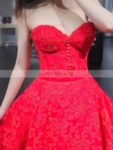 Lace Sweetheart Princess Court Train Appliques Lace Prom Dresses #UKM020104984
