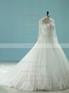 Tulle Scoop Neck Ball Gown Chapel Train Beading Wedding Dresses #UKM00023094