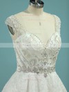 Tulle V-neck Ball Gown Court Train Beading Wedding Dresses #UKM00023100