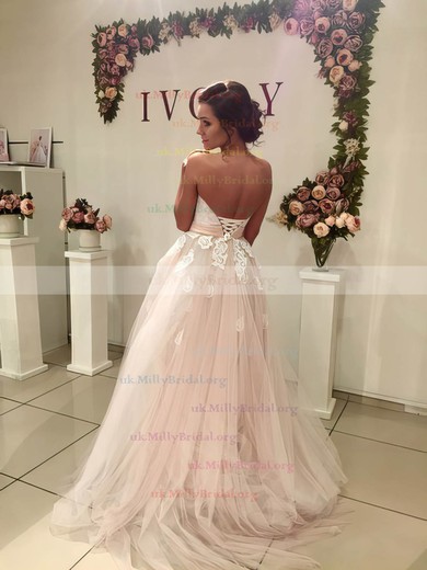 Tulle Sweetheart Princess Sweep Train Appliques Lace Wedding Dresses #UKM00023110