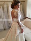Lace Satin High Neck Princess Court Train Lace Wedding Dresses #UKM00023116
