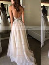 Chiffon Tulle V-neck A-line Sweep Train Appliques Lace Wedding Dresses #UKM00023120