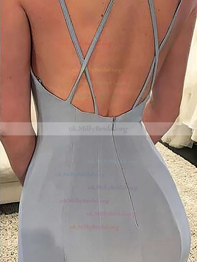 Trumpet/Mermaid V-neck Silk-like Satin Sweep Train Split Front Prom Dresses #UKM020105205