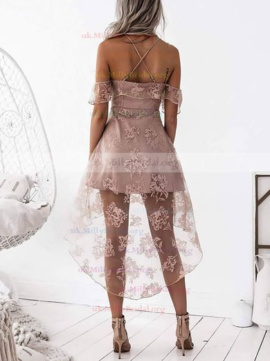 Lace Sweetheart A-line Asymmetrical Draped Prom Dresses #UKM020105368