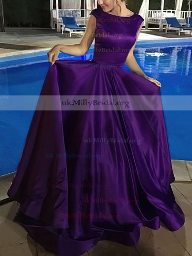 Ball Gown Scoop Neck Satin Floor-length Prom Dresses #UKM020105408