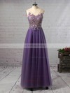 Princess V-neck Tulle Floor-length Beading Prom Dresses #UKM020105576