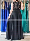 Chiffon V-neck A-line Floor-length Appliques Lace prom dress #UKM020105991