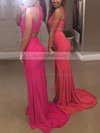 Sheath/Column Halter Jersey Floor-length Split Front Prom Dresses #UKM020106060