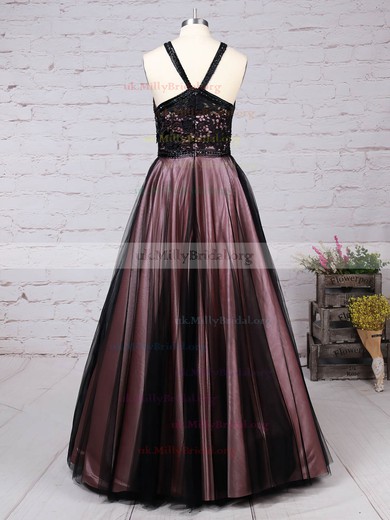 Ball Gown Halter Lace Tulle Floor-length Beading Prom Dresses #UKM020105048