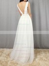 A-line V-neck Tulle Floor-length Sashes / Ribbons Prom Dresses #UKM020105079
