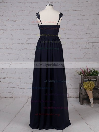 Empire V-neck Chiffon Floor-length Appliques Lace Prom Dresses #UKM020105081