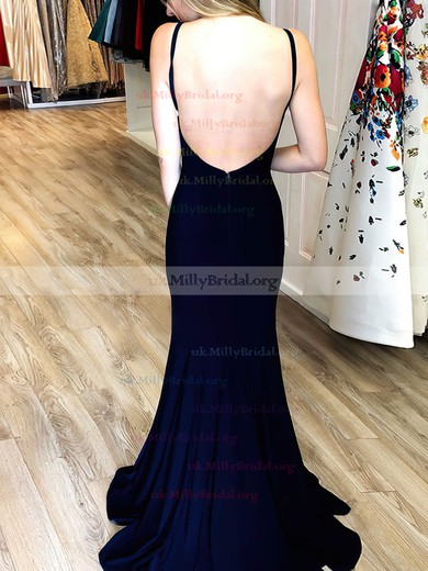 Trumpet/Mermaid V-neck Velvet Sweep Train Prom Dresses #UKM020105134