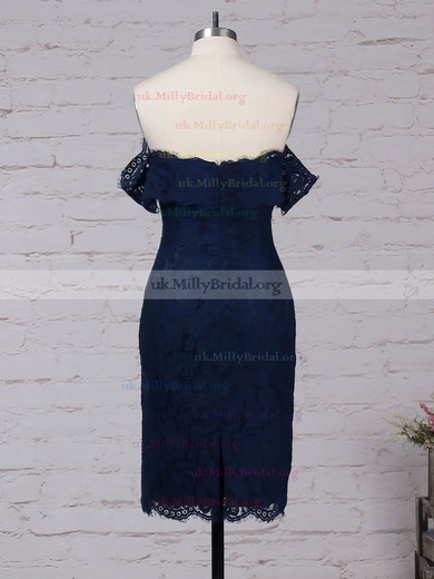 Sheath/Column Off-the-shoulder Lace Knee-length Appliques Lace Prom Dresses #UKM020105900