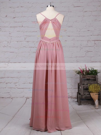 Chiffon V-neck A-line Floor-length Ruffles Bridesmaid Dresses #UKM01013467