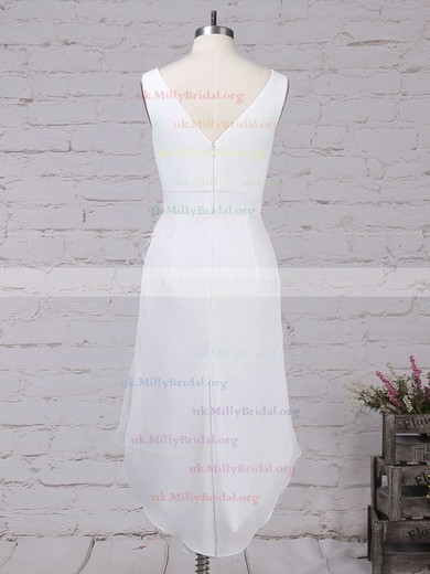 Chiffon V-neck Sheath/Column Asymmetrical Ruffles Bridesmaid Dresses #UKM01013549