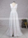 Lace V-neck Princess Floor-length Ruffles Wedding Dresses #UKM00023128